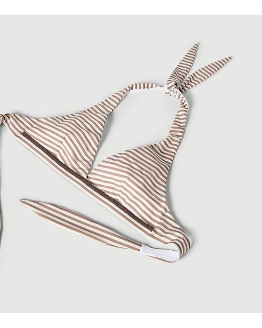 Brunello Cucinelli White Striped Halterneck Bikini Top