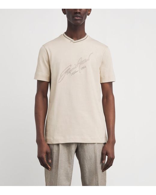 Emporio Armani White Cotton Embroidered Logo T-Shirt for men
