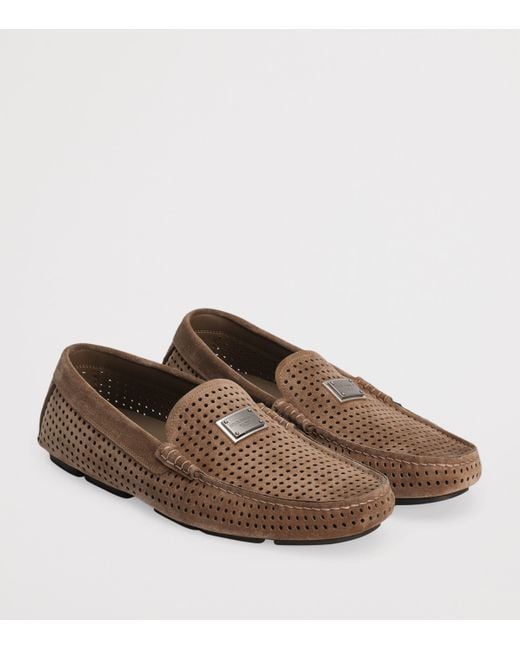 Dolce & Gabbana Brown Calfskin Logo Loafers for men