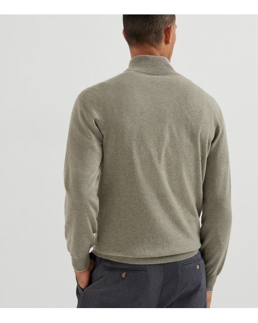 Brunello Cucinelli Gray Cashmere Quarter-Zip Sweater for men