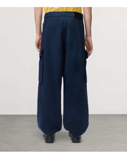Loewe Blue Cotton Pleated Cargo Trousers for men