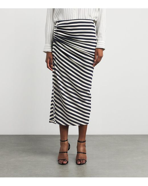 Rabanne Multicolor Wool Asymmetric Stripe Midi Skirt