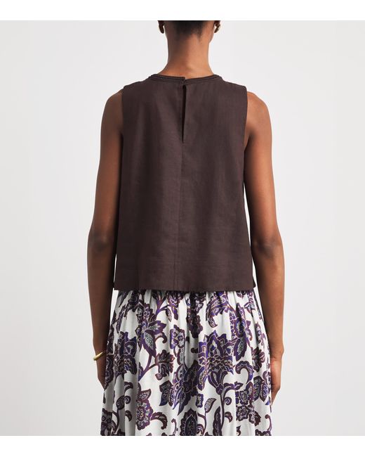 ME+EM Brown Linen-Blend Creaseless Crochet-Trim Top
