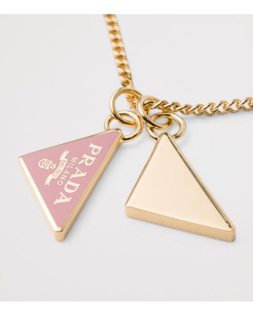 Prada Metallic Triangle Logo Pendant Necklace