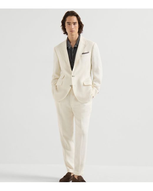 Brunello Cucinelli White Silk-Linen-Wool 2-Piece Suit for men