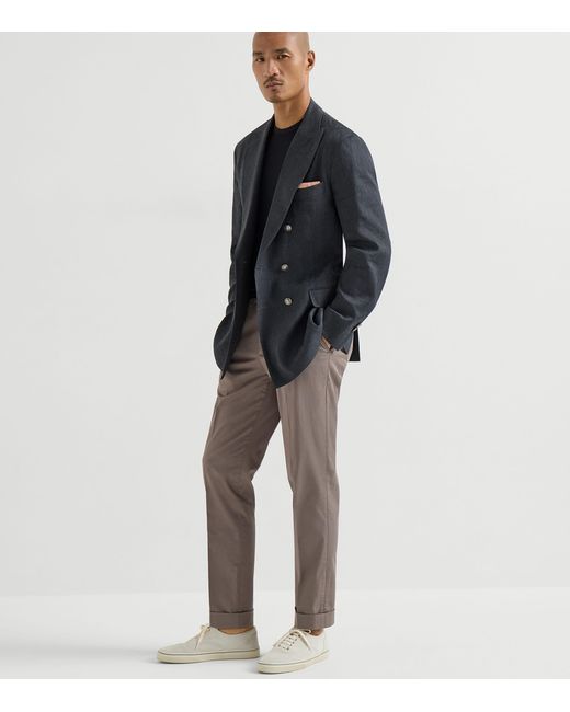 Brunello Cucinelli Gray Stretch-Cotton Comfort Gabardine Italian Trousers for men