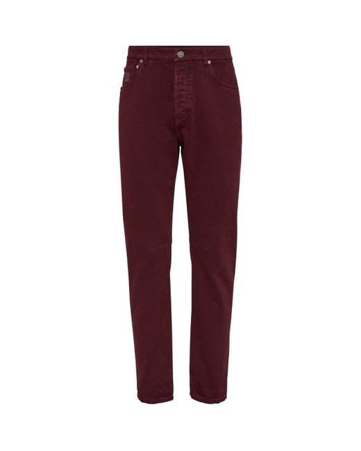 Brunello Cucinelli Red Dyed Denim Trousers for men