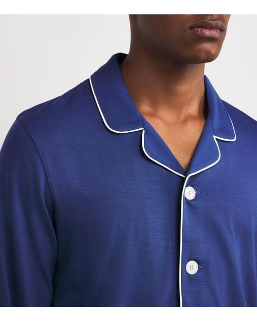 Derek Rose Blue Micromodal Long Basel Pyjama Set for men