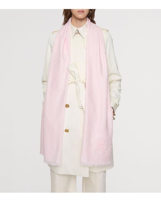 Burberry Pink Silk-Wool Wide Check Scarf