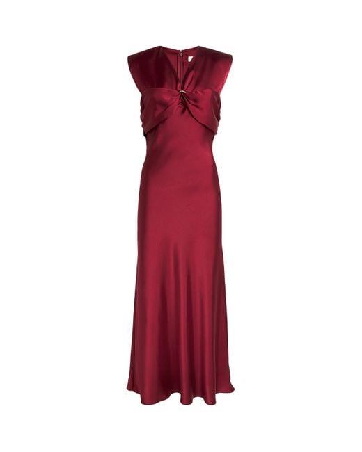 Sandro Red Satin V-Neck Maxi Dress
