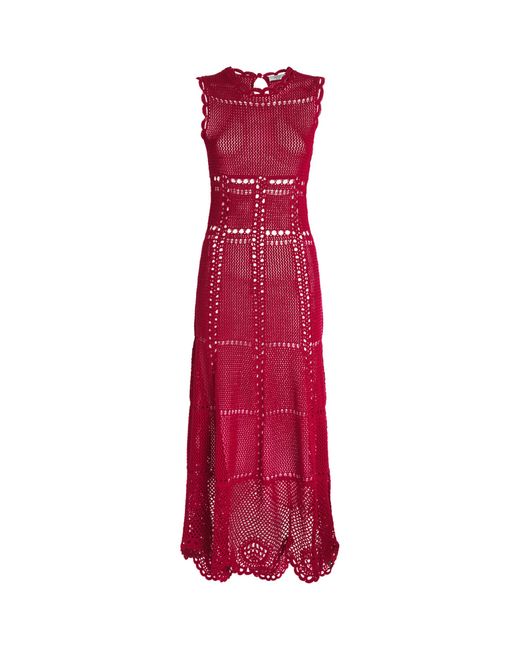Erdem Red Cotton Crochet Maxi Dress