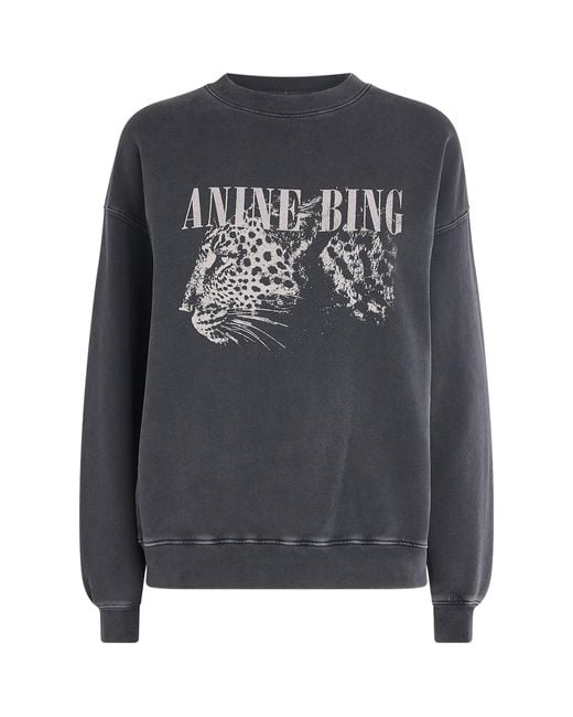 Anine Bing Gray Leopard Print Spencer Sweatshirt