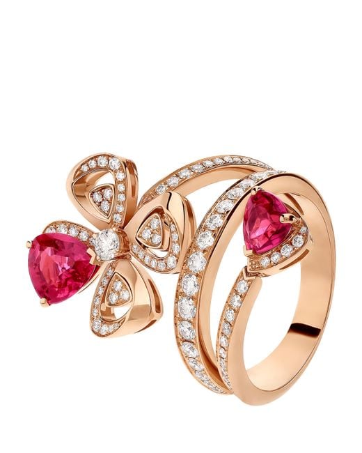 BVLGARI Pink Diamond And Rubellite Fiorever Ring