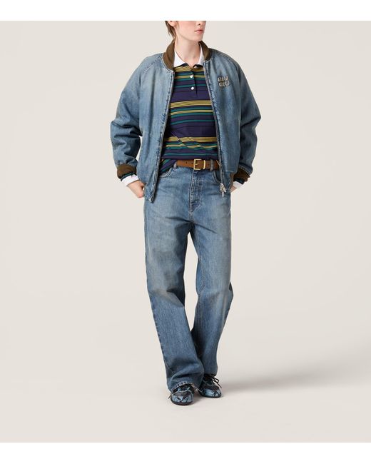 Miu Miu Blue Denim Logo Bomber Jacket