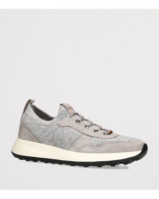 Tod's White Suede-Knit Dot Sneakers