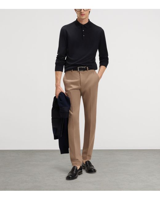 Boss Blue Wool-Silk-Cashmere Polo Sweater for men