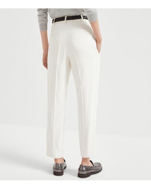 Brunello Cucinelli White Comfort Viscose Couture Twill Slouchy Trousers