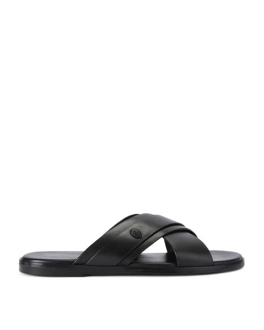 Kurt Geiger Black Leather Bond Slides for men