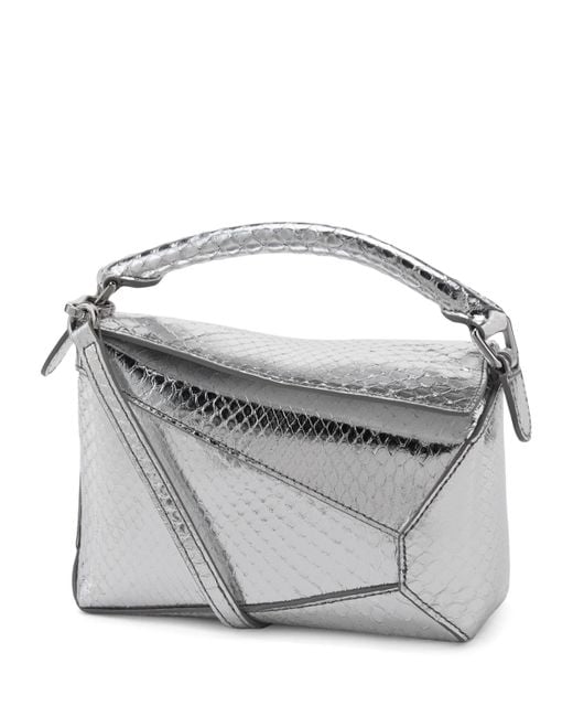 Loewe Metallic Exclusive Mini Python Skin Puzzle Edge Top-Handle Bag