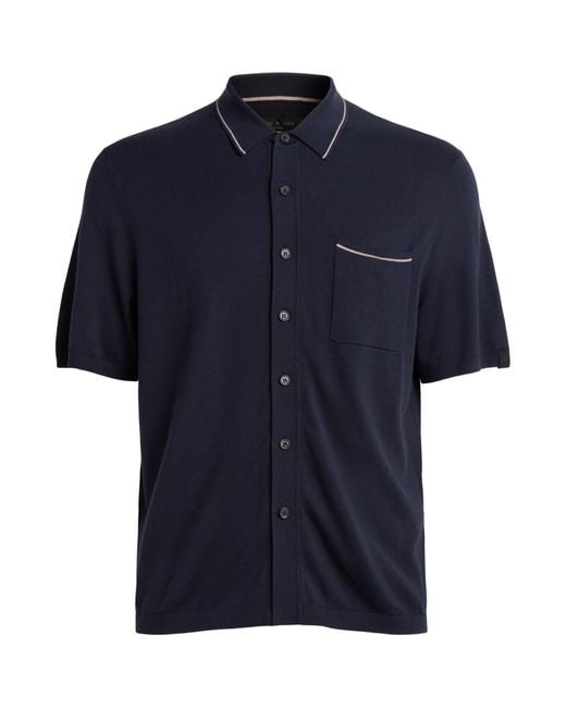 Rag & Bone Blue Silk-Cotton Short-Sleeve Conrad Shirt for men
