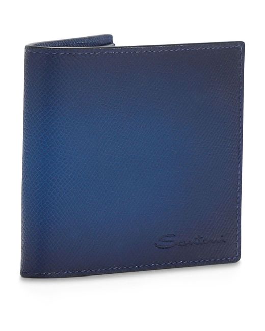 Santoni Blue Leather Ombré Bifold Wallet for men