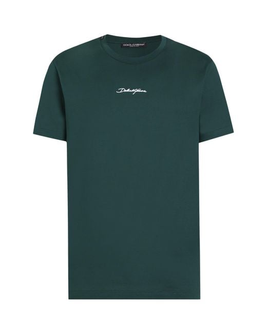 Dolce & Gabbana Green Cotton Palermo Logo T-Shirt for men