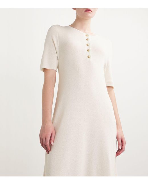 Lauren Manoogian White Cotton-linen Henley Midi Dress
