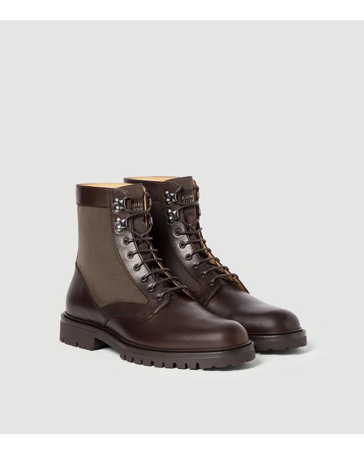 Brunello Cucinelli Brown Leather Lace-Up Ankle Boots for men