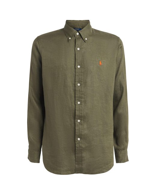 Polo Ralph Lauren Green Linen Custom-Fit Shirt for men