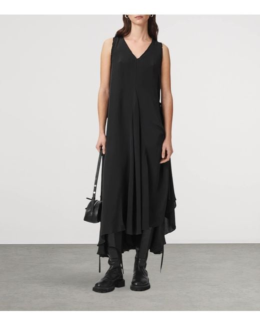 AllSaints Black Adjustable Sybil Midi Dress
