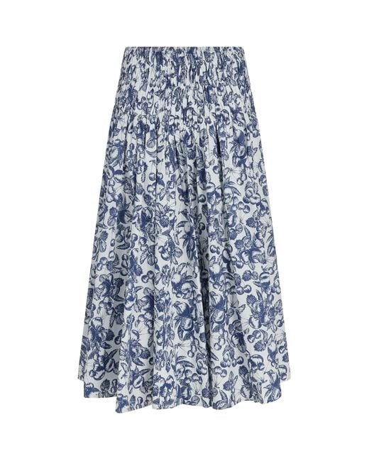 Maje Blue Cotton Fruit Print Maxi Skirt