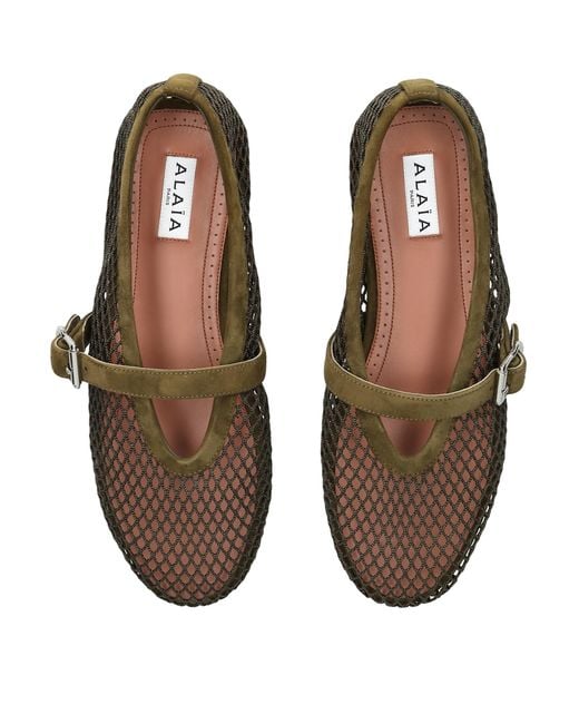 Alaïa Green Suede Mesh Ballet Flats