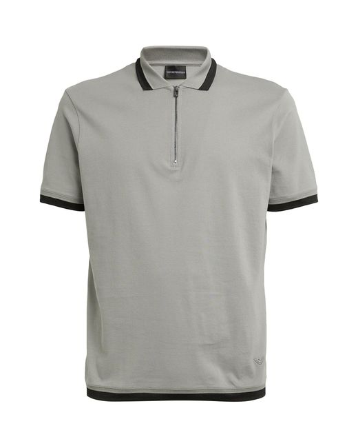 Emporio Armani Gray Zip-up Polo Shirt for men