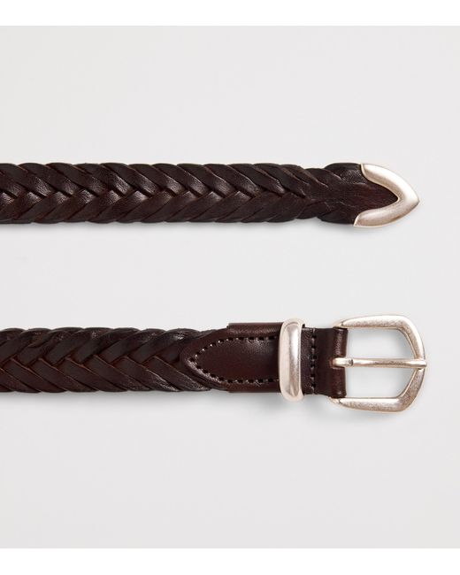 Eleventy Brown Leather Braided Belt for men