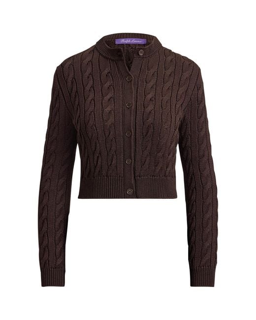 Ralph Lauren Brown Mulberry Silk Cropped Cardigan
