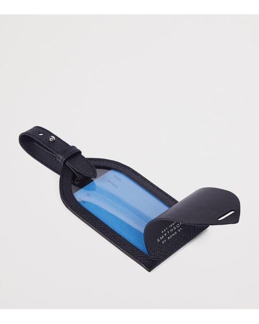 Smythson Blue Panama Leather Stripe Luggage Tag for men
