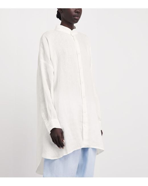 Eskandar White Linen Stand-Collar A-Line Shirt