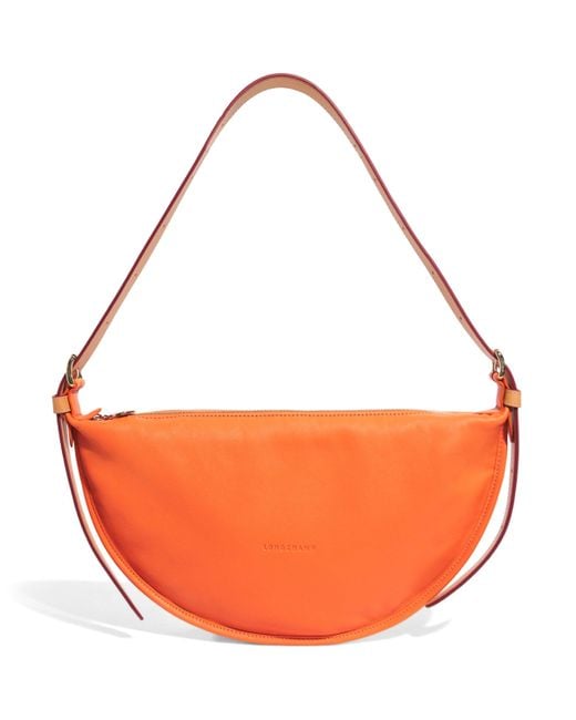 Longchamp Orange Medium Leather Smoothie Half Cross-Body Bag