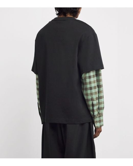 Jil Sander Black Check-Sleeve Layered T-Shirt for men