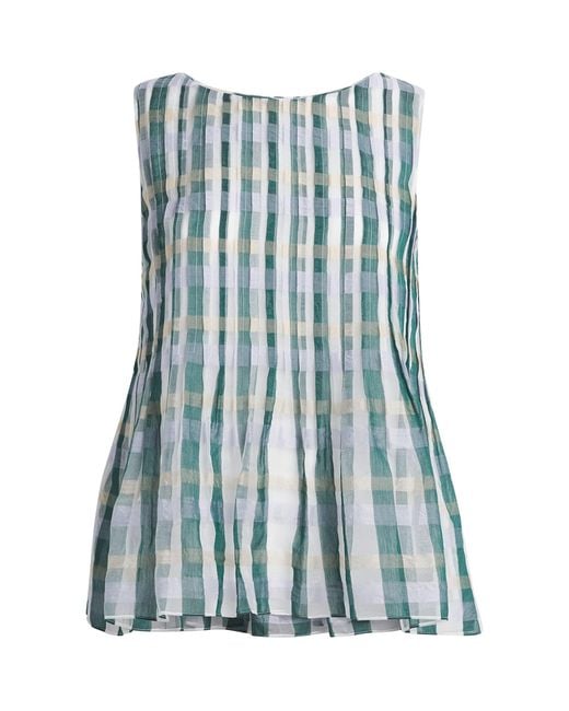 Lafayette 148 New York Blue Cotton-Silk Pintuck Sleeveless Blouse