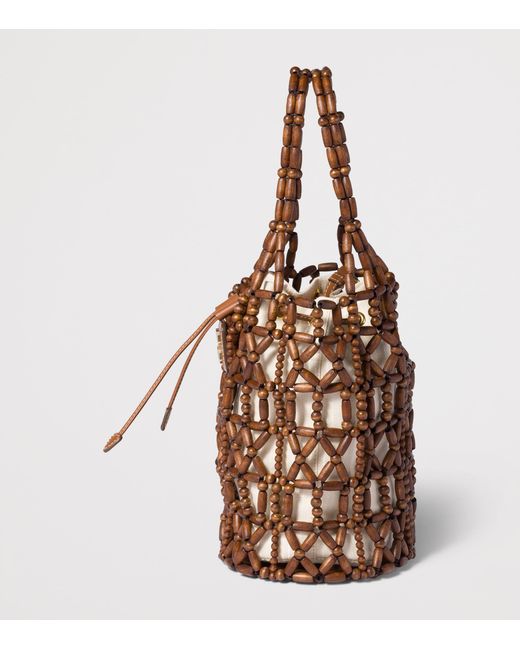 Miu Miu Brown Beaded Mesh Bucket Bag