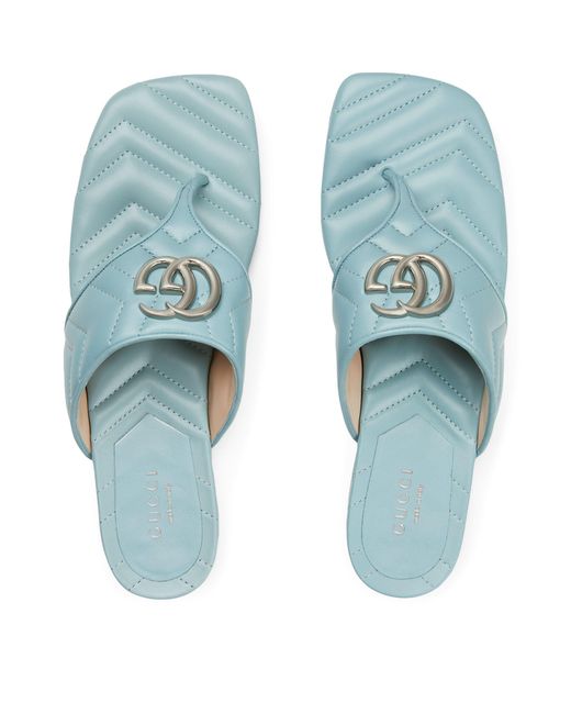 Gucci Blue Leather Double G Thong Sandals