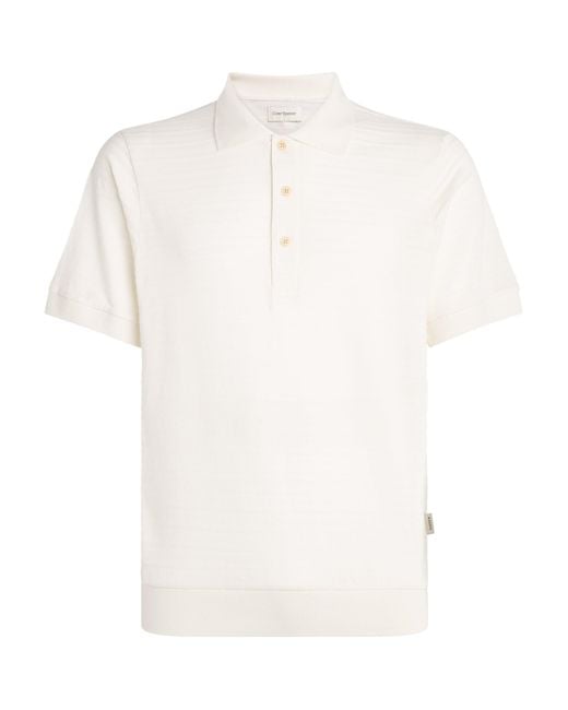 Oliver Spencer White Organic Cotton Jacquard Polo Shirt for men