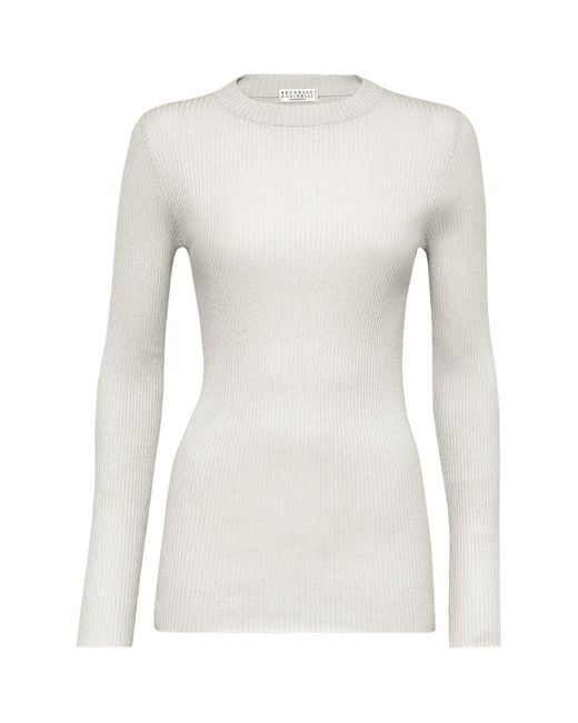 Brunello Cucinelli Gray Cashmere-Blend Sparkle Sweater