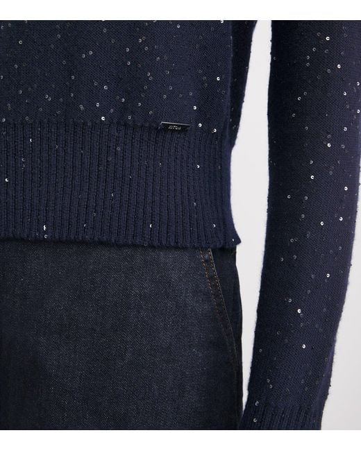 Kiton Blue Cashmere Sequin Sweater