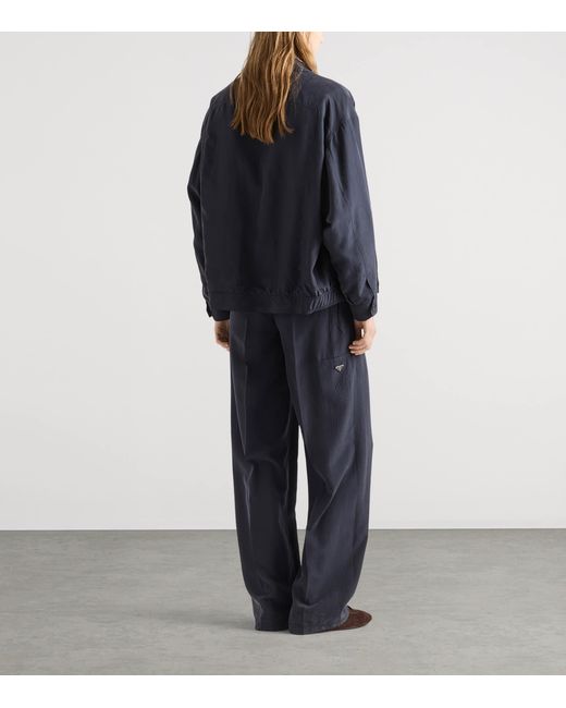 Prada Blue Silk Wide-Leg Trousers