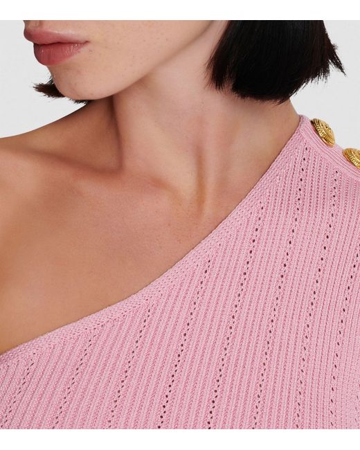 Balmain Pink One-shoulder Crop Top