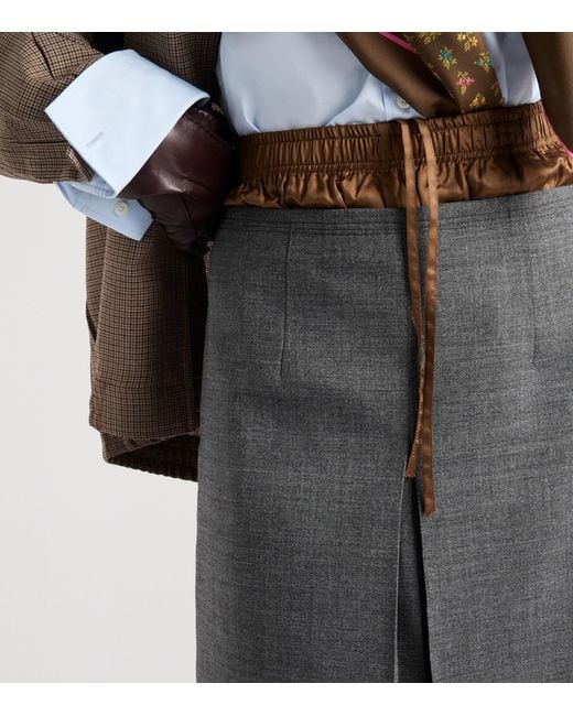 Prada Gray Wool Rush Stitch Midi Skirt