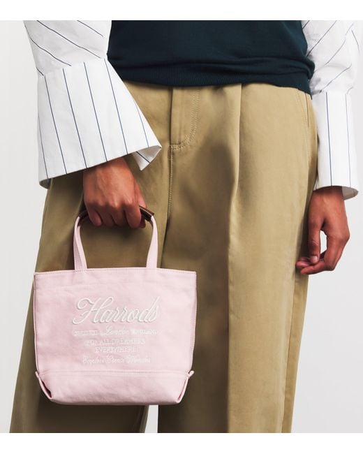 Harrods Pink Small Embroidered Logo Tote Bag