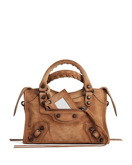 Balenciaga Brown Mini Waxed Suede Le City Top-Handle Bag
